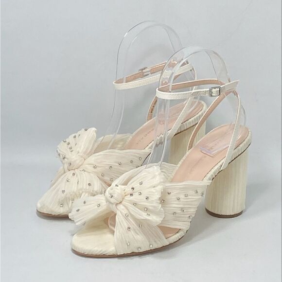 Loeffler Randall Camellia Pearl Rhinestone Bow Heel Sandals size 6.5 - Picture 3 of 13